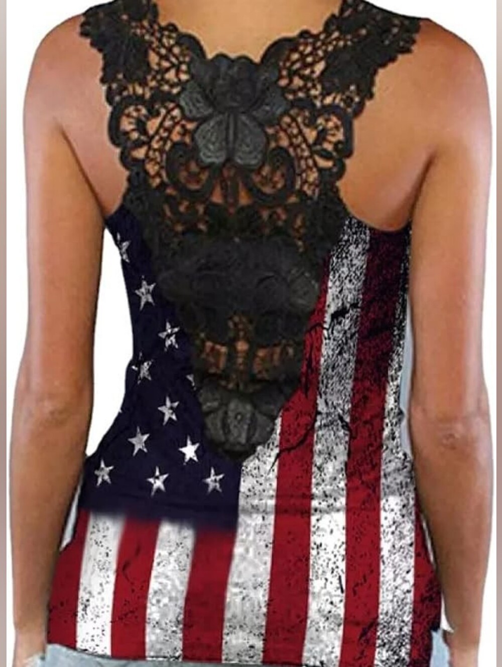 Lace-Back American Flag Tank Top, Size 2X